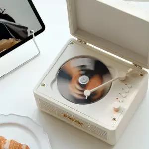 왓플러스 C300 CD플레이어 블루투스 화이트 무선 미니 턴테이블 빈티지