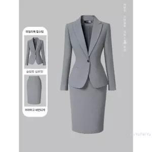 헐크 여성용 여성 오피스룩 가을 그레이 직장 면접 정장세트 재킷 세트 정장 KKE3