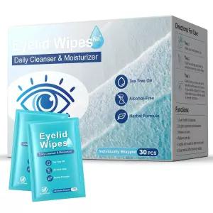 30PCS 티트리 오일 눈꺼풀 클렌징 물티슈 생리식염수로 눈꺼풀의 기름과 이물질을 제거하는 데일리 케어