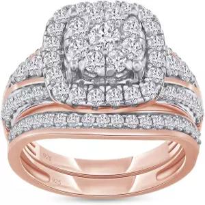 여성 라운드 랩용 더블 헤일로 브라이덜 링 세트 14000 골드 도금 925 스털링 실버 주얼리 선물로 모아진