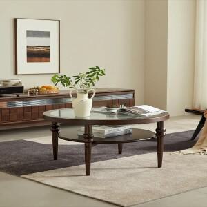 *미국 단단한 나무 둥근 커피 테이블 유리 표면 현대 간단한 가벼운 럭셔리 거실 프랑스 복고풍