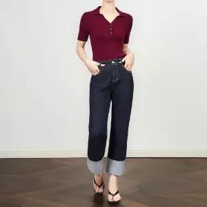 포뇨 팬츠 데님 여성용 캐주얼 보이프렌드블루 쭈리 얇은 바게트 워싱 OPH1