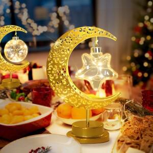 휴대용 크리스마스 LED 책상 램프 빈티지 무드등 별 달 장식 테이블 눈 보호 따뜻한 빛 무선 휴일 선물