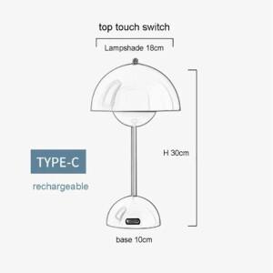 버섯 꽃 봉오리 LED 충전식 테이블 램프, 모던 데스크 터치 야간 조명, 레스토랑 카페 침실 장식 선물