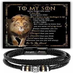 비라길 내 아들 가죽 팔찌 엄마 아빠의 선물 아버지 어머니의 크리스마스 메시지 카드와 상자 포함 졸업생