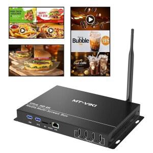 MT-VIKI 무선 디지털 사이니지 플레이어 - 레스토랑 메뉴 보드 u200C, 버블티 프로모션을 위한 회전, 분할 및 스케줄링 기능이 있는 4스크린 비디오 컨트롤러