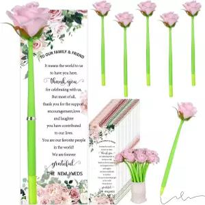 RZJSL SHANHAI 36 세트 웨딩 펜 신부 샤워 인조 핑크 로즈 플라워 볼펜 접이식 바첼로렛 페n 벌크 게스트