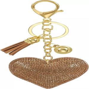 여성용 드루예트 라인스톤 하트 열쇠고리 가죽 글리터 크리스탈 블링 모양 가방 참용 태슬 포함