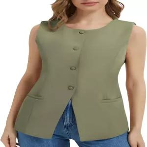 MRYUWB 여성 여름 정장 조끼 비즈니스 탑 민소매 버튼 다운 블 모던 캐주얼 오피스 공식 드레시