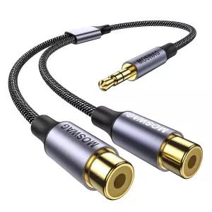 MOSWAG 3.5mm ~ RCA 케이블 1팩 AUX 2RCA Y 스플리터 남성 2 여성 헤드폰 잭 스마트폰 호환 MP3 태블릿