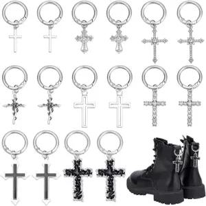 위비디 16종 8가지 스타일 실버 크로스 부츠 참 고딕 힐 펜던트 로즈 라인스톤 슈 참과 데일리 의상을 위한