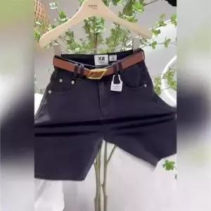 여사친 검정 청바지 반바지 봄여름 슬림핏 A라인 통바지 부 청반바지 스판 하이웨스트 CH1