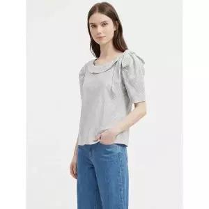 [하프클럽/샵앤]국산 여성 리본타이 보트넥 체크 반팔 블라우스 SIU-WBL-21120-