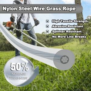 트리머 스틸 나일론 와이어 로프 코드 라인 브러시 커터, 긴 라운드 롤 잔디 교체 약 15m, 2.0mm, 예초기