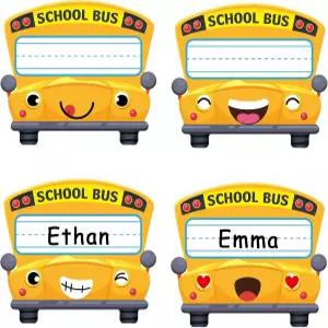 교실 책상용 시코홈 이름표 36개 학생 이름판 스마일 디자인 유치원 노란색 버스 장식 교사 용품용 개인