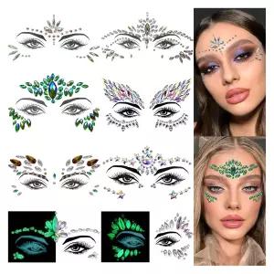 페이스 젬 8세트 인어 주얼스 셀프 접착 페스티벌 스티커 즈 바디 카니발 파티 할로윈을 위한 크리스탈