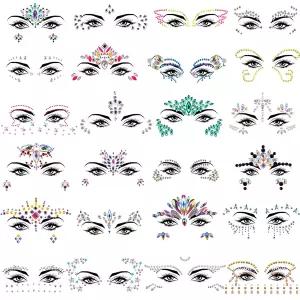 축제 레이브 카니발 파티를 위한 SIQUK 24 세트 페이스 보석 스티커 인어 크리스탈 라인스톤