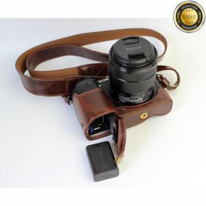 PU 가죽 케이스 카메라 가방 커버 파우치 소니 A6400 16-50mm 하프 하단 배터리 오프닝