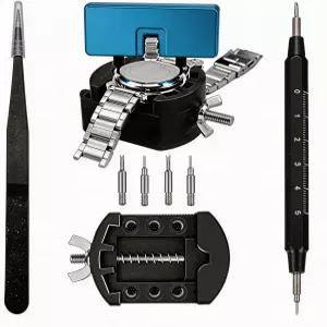 마블리고소 시계 배터리 교체 도구 키트 케이스 오프너 세트 홀더 저울이 있는 스프링 바 핀셋 및 설명서