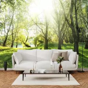 YhLHDzbb 선샤인 메도우 3D 벽 벽화 포레스트 레이크 필 앤 스틱 벽지 탈착식 포스터 스티커 침실 거실