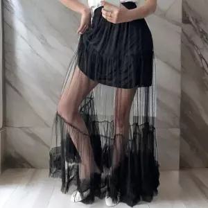 /다잇템 여자 코디 비침 발레코어 롱스커트