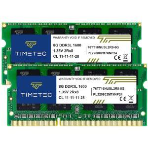 Timetec 16GB KIT(2x8GB) DDR3L /DDR3 1600MHz(DDR3L-1600) PC3L-12800 Non-ECC Un ered 1.35V /1.5V CL11 2Rx8 Dual Rank 204 Pin SODIMM Laptop Notebook RAM
