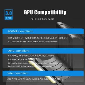 PCIE 3.0 라이저 케이블, GeForce RTX 20/GTX 16/GTX 10 시리즈 및 AMD Radeon RX5000/VII/RX Vega/R9 Fur