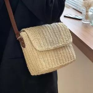 2컬러 여성 데일리 라탄 디자인 크로스백 LKB533