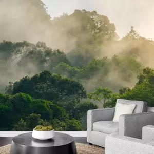 YTTBDBD 선 미스트 3D 벽 벽화 산악 숲 나무 벽지 스토어프론트 레스토랑 뷰티 살롱 호텔 거실 장식용 자가