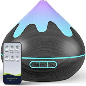 GLOXA 500ML 에센셜 오일 디퓨저 리모컨이 있는 아로마테라피 홈 오피스 룸용 다기능 에어 7가지 색상 LED