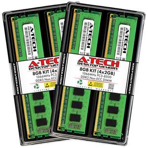 A-Tech 8GB(4 x 2GB) DDR3 1066MHz PC3-8500 데스크톱 RAM 키트 | 비ECC 언버퍼링 DIMM 1.5V 240핀 메모리 업그레이드 모듈