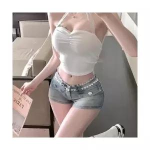 여자 청반바지 청바지 빈티지 레이스 슬림핏 반바지 핫팬츠생 ST1