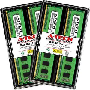 A-Tech RAM 8GB 키트(4x2GB) DDR3 1333MHz PC3-10600 DIMM - 데스크톱 컴퓨터 메모리 - CL9 240핀 UDIMM 비완충 업그레이드 모듈