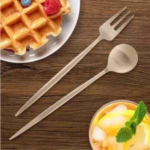 방짜유기 롱 티스푼 티포크 세트 놋수저 디저트용 2종