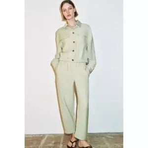 ZARA 엘라스틱 웨이스트 캐럿 팬츠 - 워터 그린