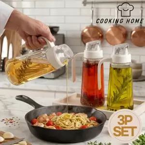 [무배/기획상품] 쿠킹홈 자동개폐 유리 오일병 디스펜서 3P세트(600ml)