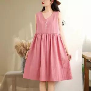 원피스 스커트 여성용 면 린넨 코디 멜빵 민소매 브이넥 투웨이 나시 앞뒤 스포M1