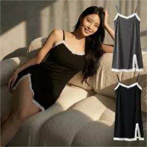 R45203요조슬립 원피스 신축성 좋고 예쁜 편안한 옆트임 실내복 잠옷 모달소재