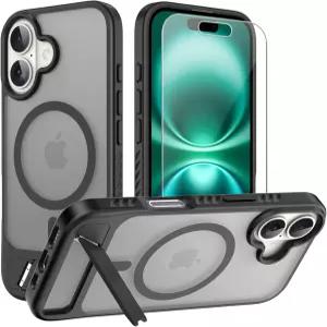 16 케이스용 Magsafe에 적합 강력한 마그네틱 및 보이지 않는 스탠드 스크린 프로텍터가 있는 군용 등급