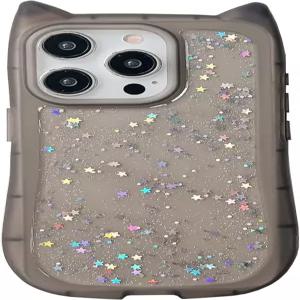 13 및 14 케이스와 호환되는 선스윔 귀여운 카와이 3D 고양이 귀 투명 반짝임 반짝이는 블링 부드러운