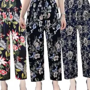 여성 쿨 바지 빅사이즈 와이드 통팬츠 여성 냉장고 바지 여름 9부 플라워 여름용