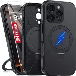 9H 스크린 프로텍터가 장착된 16 프로 케이스용 원애글 마그네틱 스탠드 MagSafe에 적합듀얼 레이어보이지