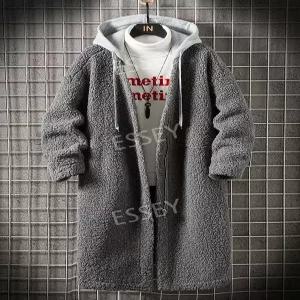 코트 재킷 남성용 후드 그레이 양털 뽀글이 롱