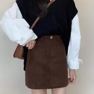 [옷자락] 여성 가을 겨울 하이웨이스트 골덴 치마