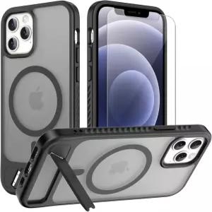 15 Pro Ma 케이스용 Magsafe에 적합 강력한 마그네틱 및 보이지 않는 스탠드 스크린 프로텍터가 있는 군용