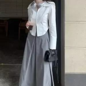 [옷자락]여성 빅카라 투웨이 집업 슬림핏 와이드 소매 셔츠