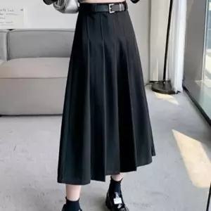 [옷자락]여성 가을겨울 일상용 핀턱 하이웨이스트 롱스커트