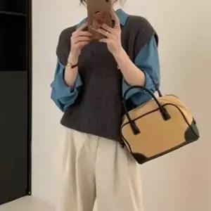 [옷자락]여성 따뜻한 간절기 겨울 루즈핏 V넥 레이어드 니트 조끼