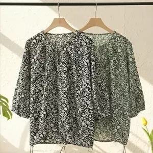 [옷자락]여자 봄 여름 데일리 루즈핏 밴딩 플라워 블라우스