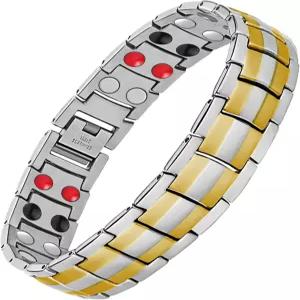 페라코 남성 마그네틱 팔찌 티타늄 스틸 4열 자석(은색 더블 골드 라인)